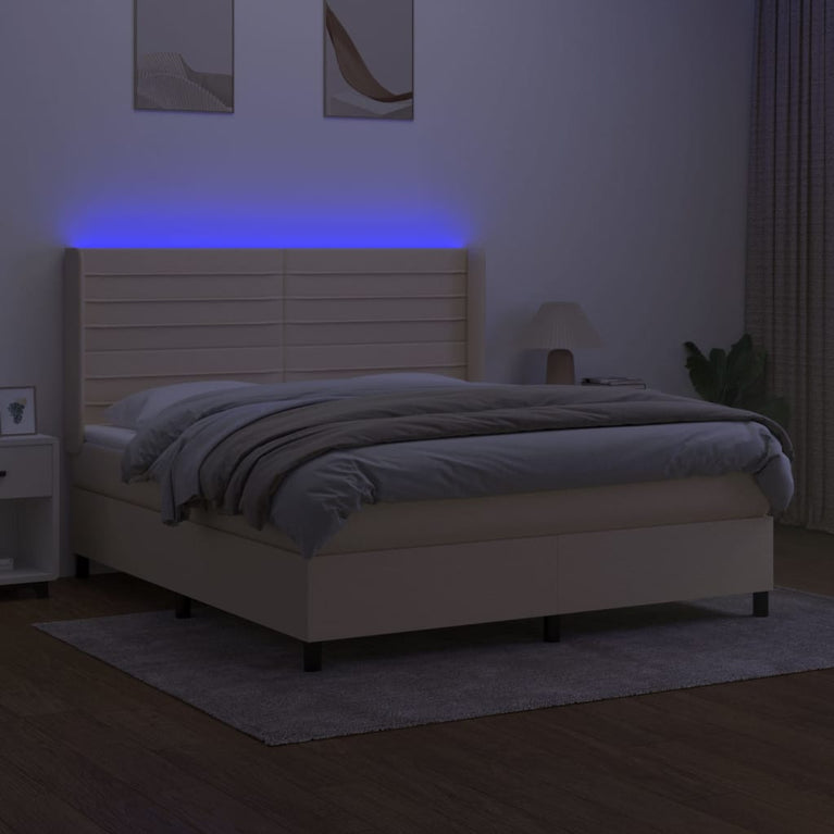 Boxspring met matras en LED stof crèmekleurig 180x200 cm