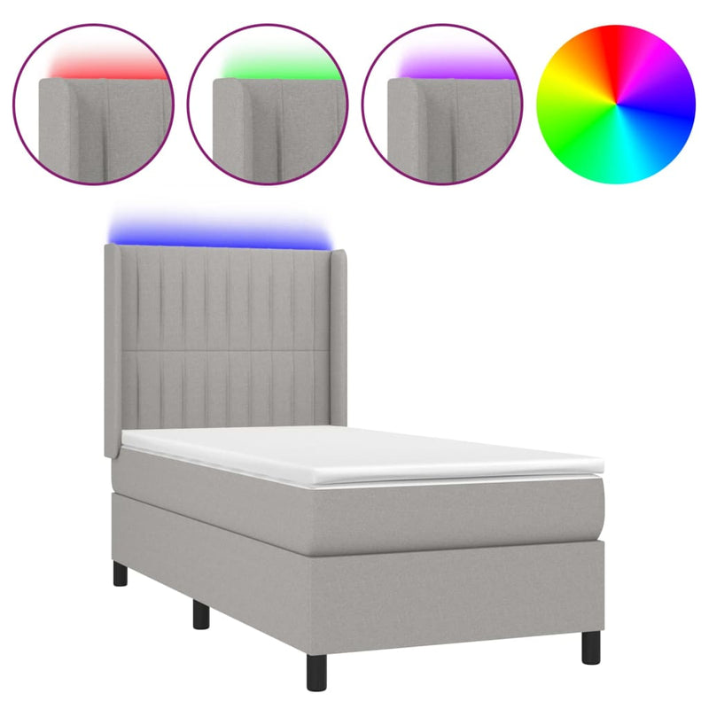 Boxspring met matras en LED stof lichtgrijs 80x200 cm