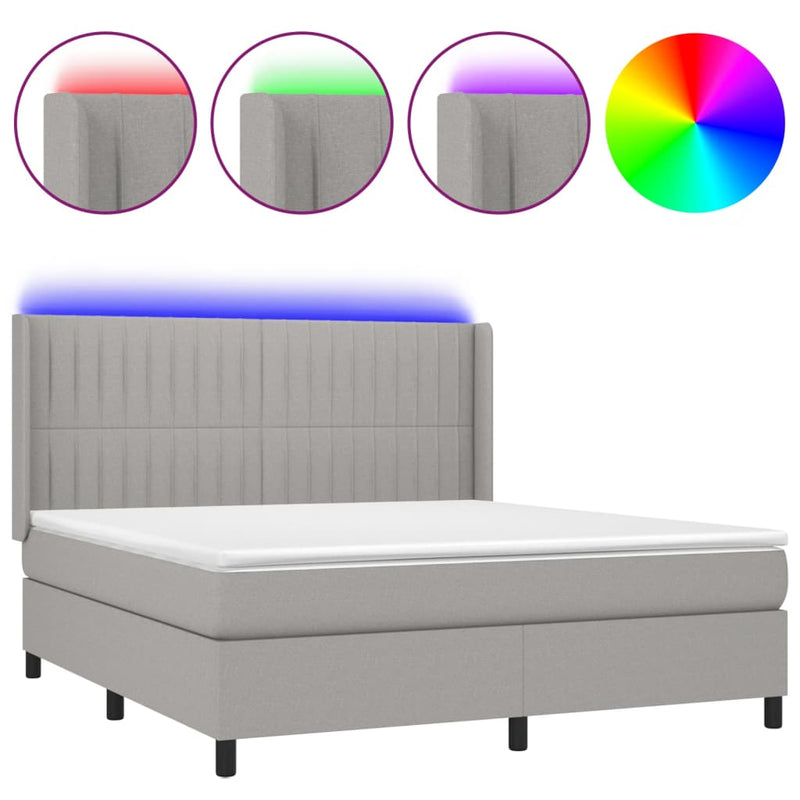 Boxspring met matras en LED stof lichtgrijs 160x200 cm