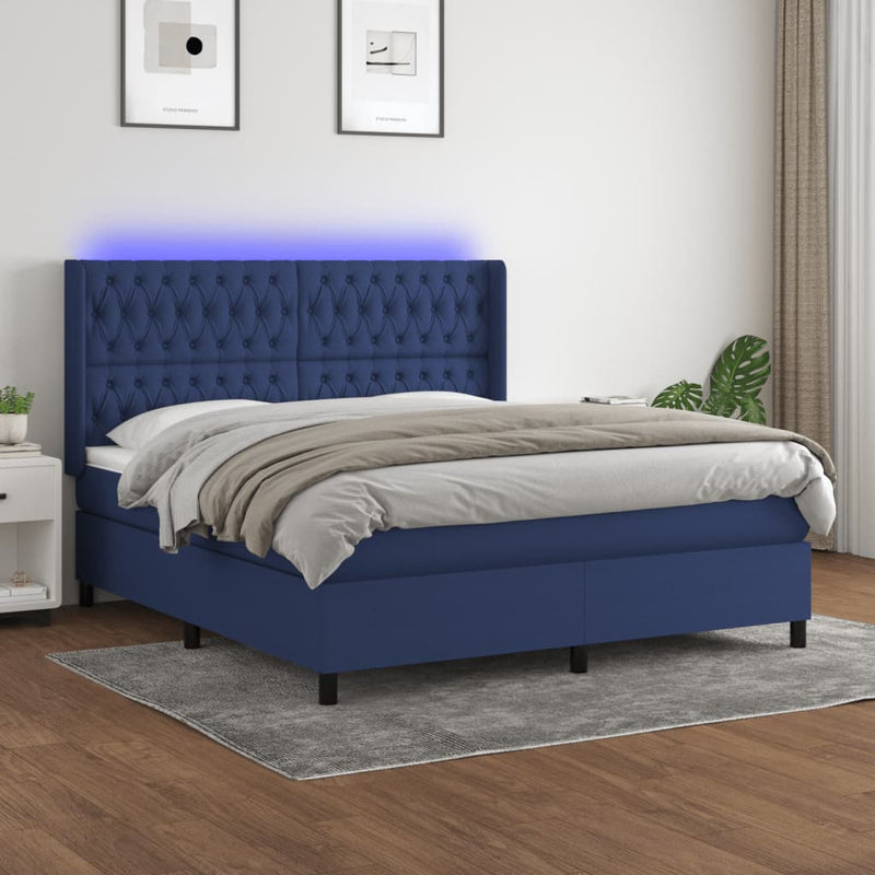 Boxspring met matras en LED stof blauw 180x200 cm