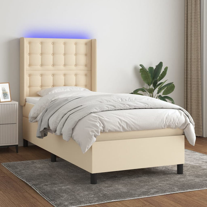 Boxspring met matras en LED stof crèmekleurig 100x200 cm