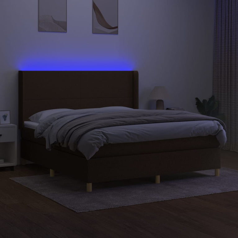 Boxspring met matras en LED stof donkerbruin 160x200 cm