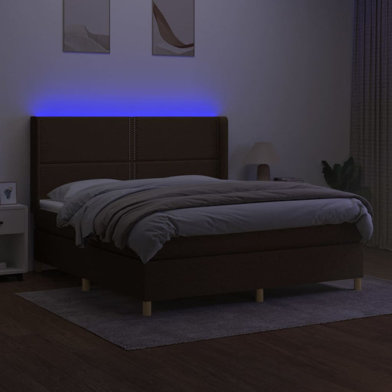 Boxspring met matras en LED stof donkerbruin 160x200 cm