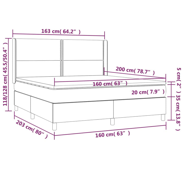 Boxspring met matras en LED stof donkerbruin 160x200 cm