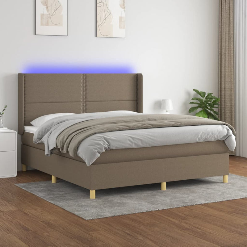 Boxspring met matras en LED stof taupe 160x200 cm
