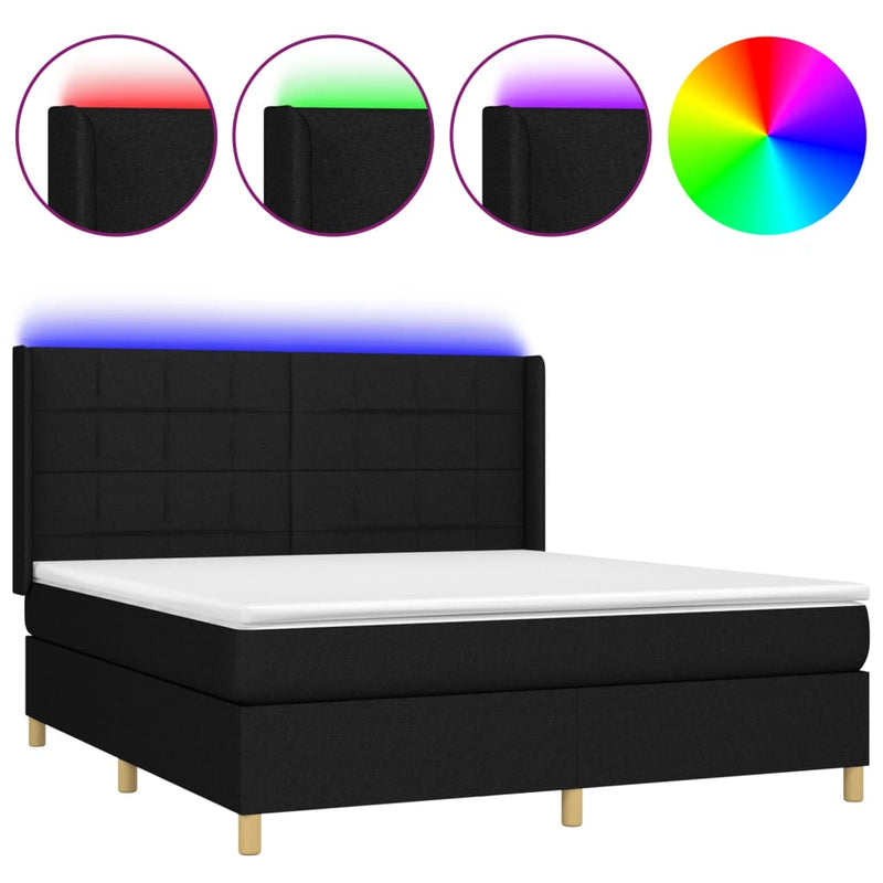 Boxspring met matras en LED stof zwart 160x200 cm