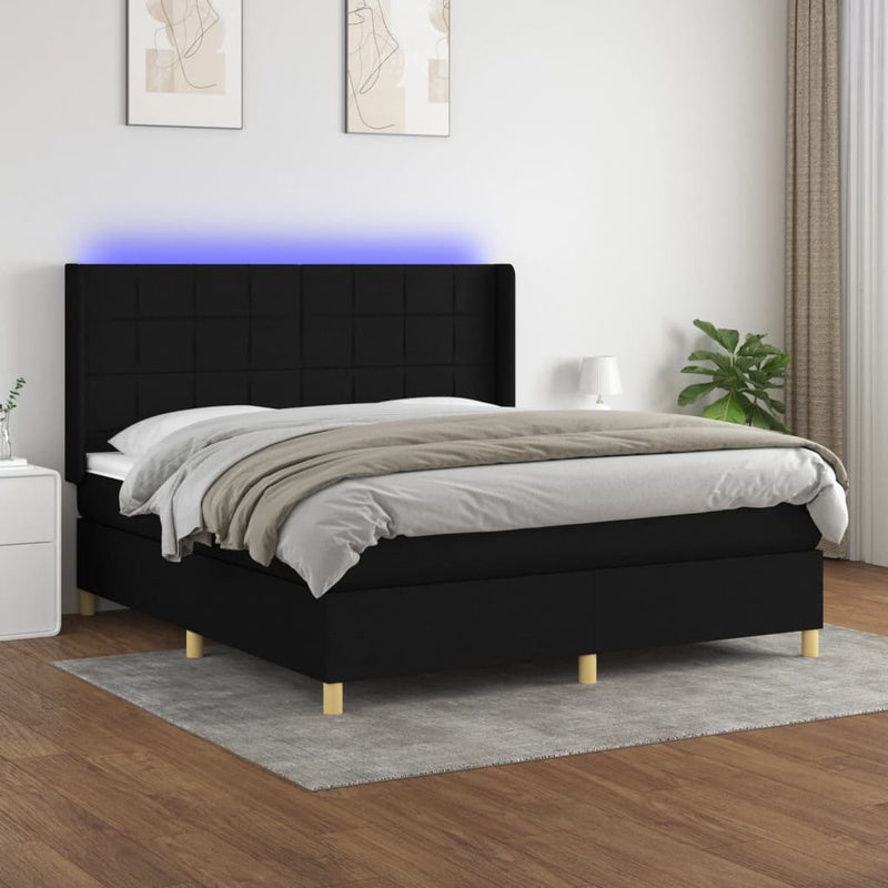 Boxspring met matras en LED stof zwart 160x200 cm