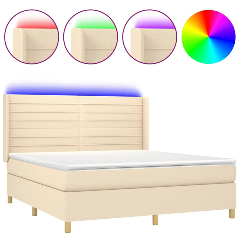 Boxspring met matras en LED stof crèmekleurig 160x200 cm