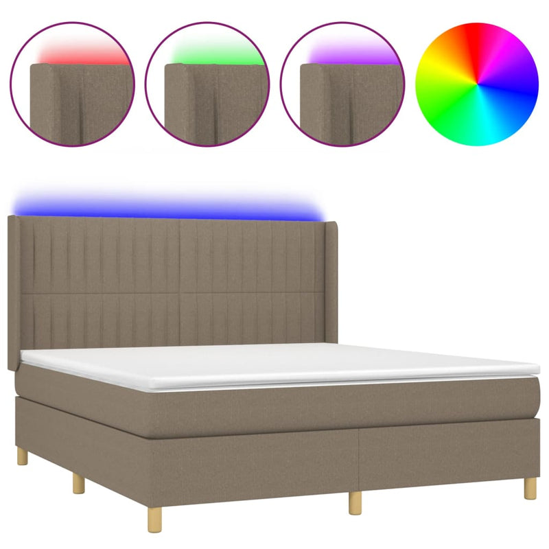 Boxspring met matras en LED stof taupe 160x200 cm
