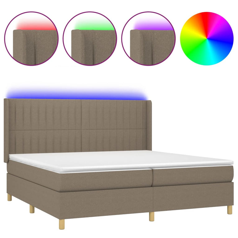 Boxspring met matras en LED stof taupe 200x200 cm