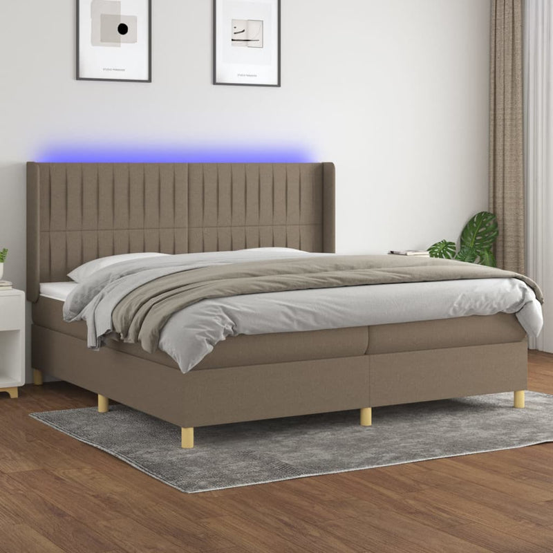 Boxspring met matras en LED stof taupe 200x200 cm