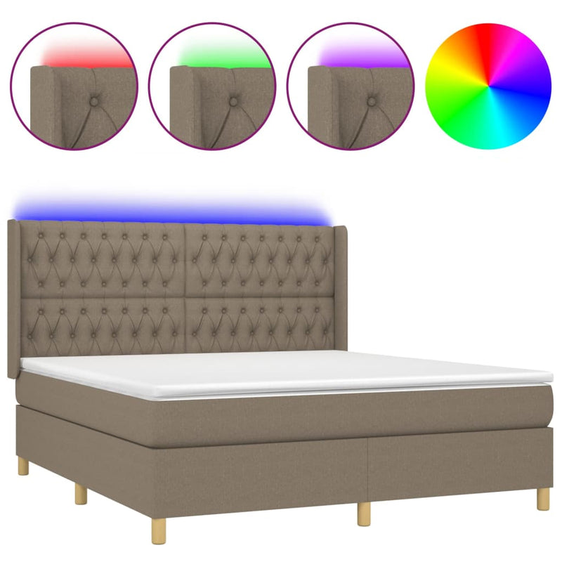 Boxspring met matras en LED stof taupe 160x200 cm