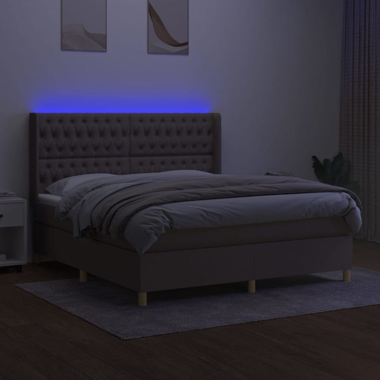 Boxspring met matras en LED stof taupe 160x200 cm