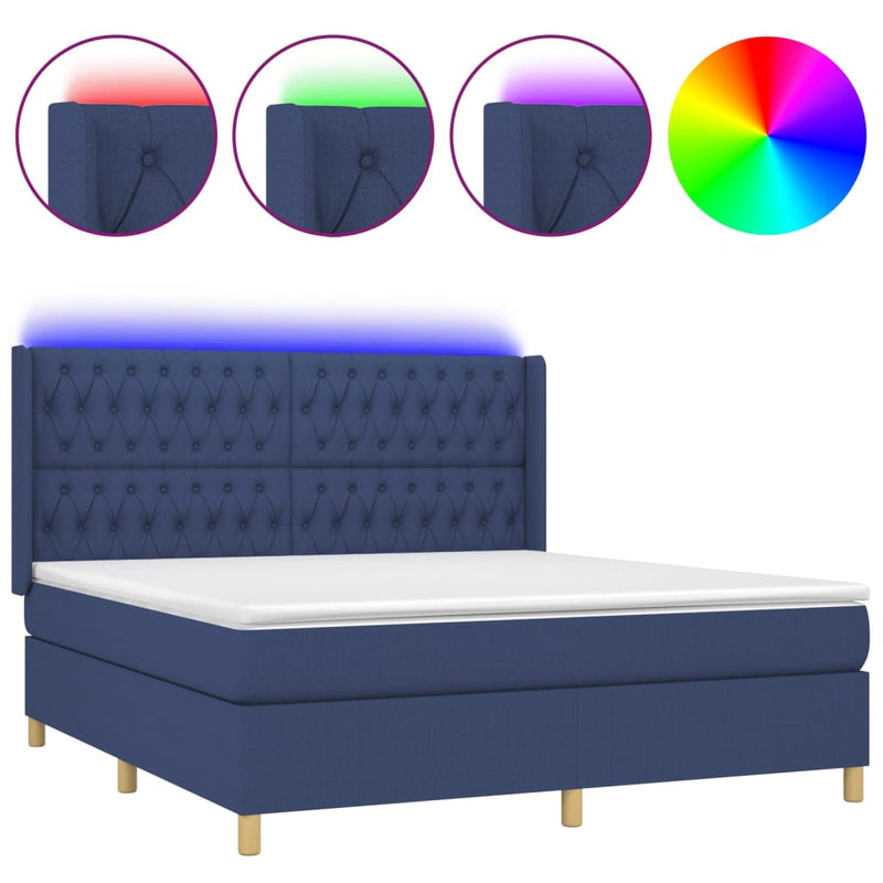 Boxspring met matras en LED stof blauw 180x200 cm