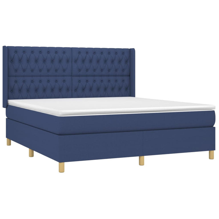 Boxspring met matras en LED stof blauw 180x200 cm