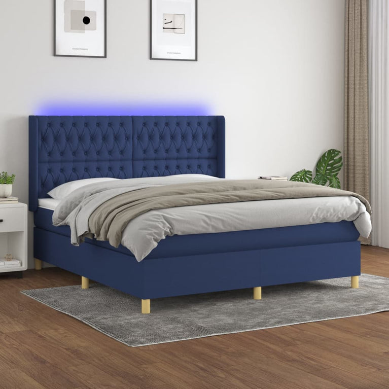 Boxspring met matras en LED stof blauw 180x200 cm