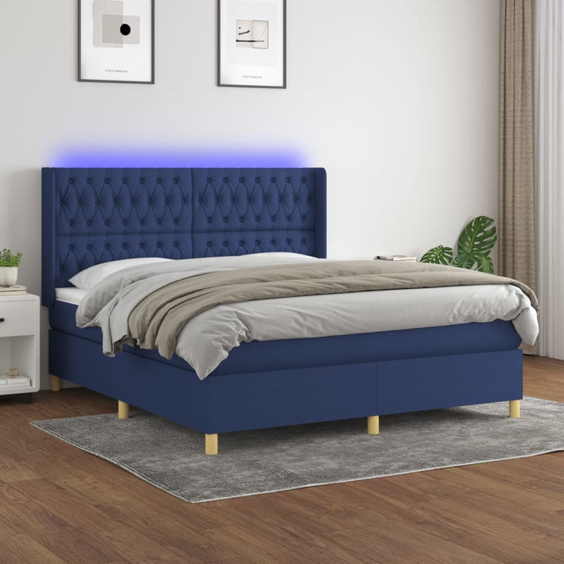 Boxspring met matras en LED stof blauw 180x200 cm
