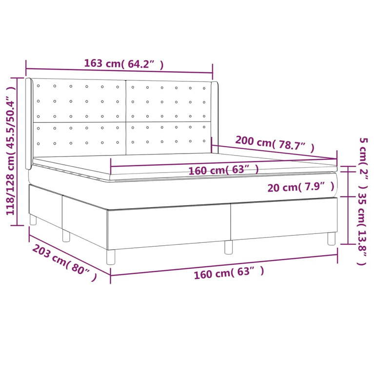 Boxspring met matras en LED stof donkerbruin 160x200 cm