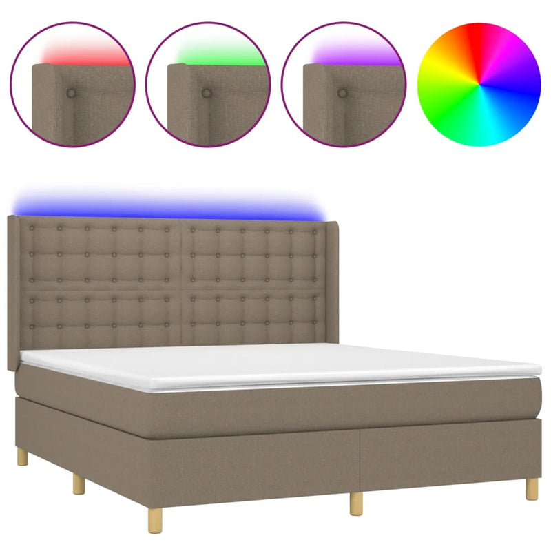 Boxspring met matras en LED stof taupe 160x200 cm