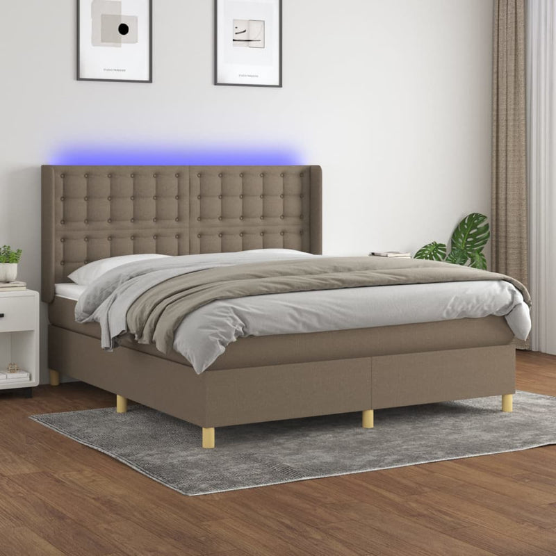 Boxspring met matras en LED stof taupe 160x200 cm