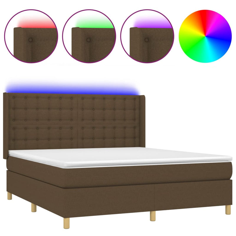 Boxspring met matras en LED stof donkerbruin 180x200 cm