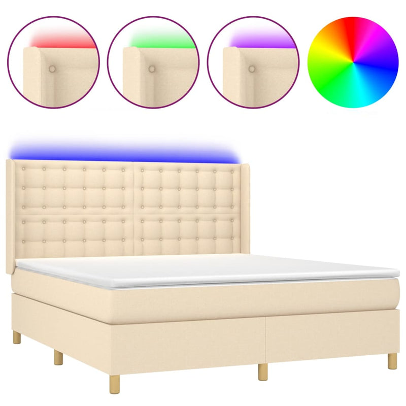 Boxspring met matras en LED stof crèmekleurig 180x200 cm
