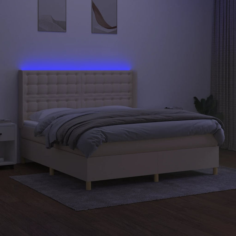 Boxspring met matras en LED stof crèmekleurig 180x200 cm