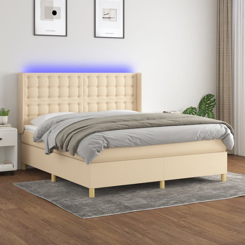 Boxspring met matras en LED stof crèmekleurig 180x200 cm