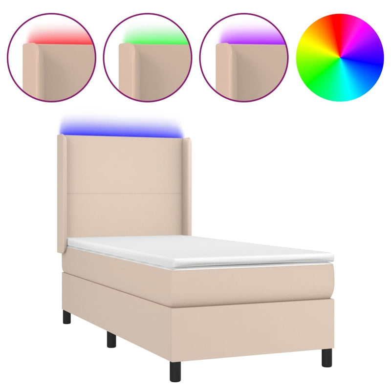 Boxspring met matras en LED kunstleer cappuccinokleur 90x190 cm