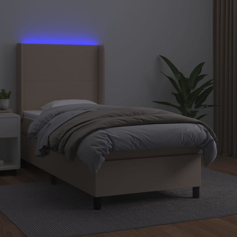 Boxspring met matras en LED kunstleer cappuccinokleur 90x190 cm