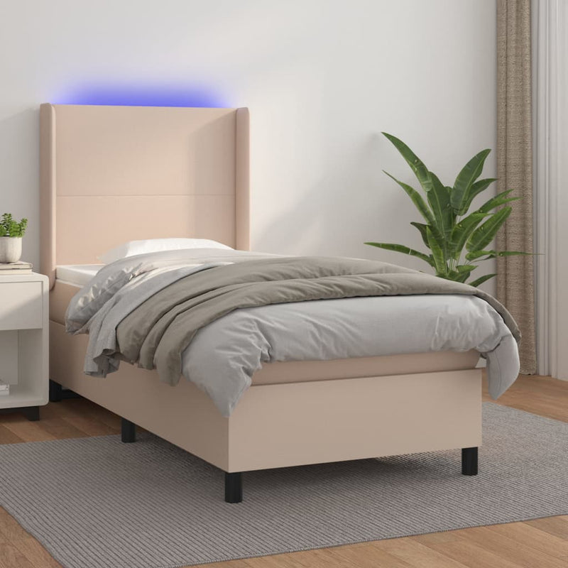 Boxspring met matras en LED kunstleer cappuccinokleur 90x190 cm