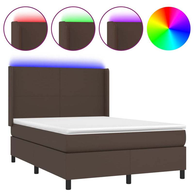 Boxspring met matras en LED kunstleer bruin 140x190 cm