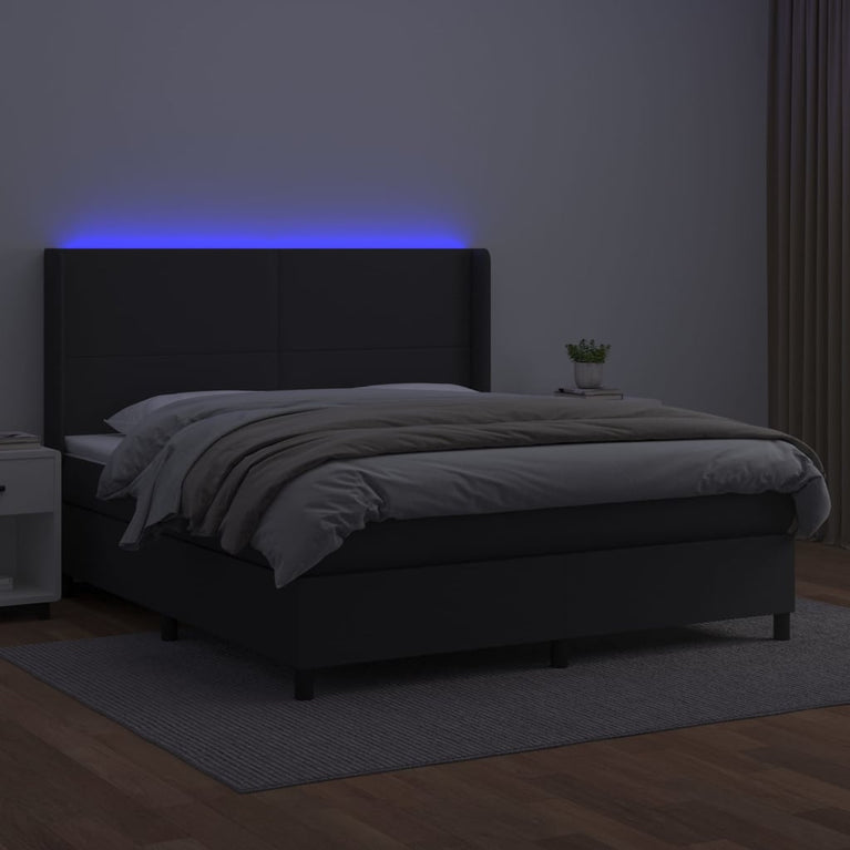 Boxspring met matras en LED kunstleer zwart 180x200 cm