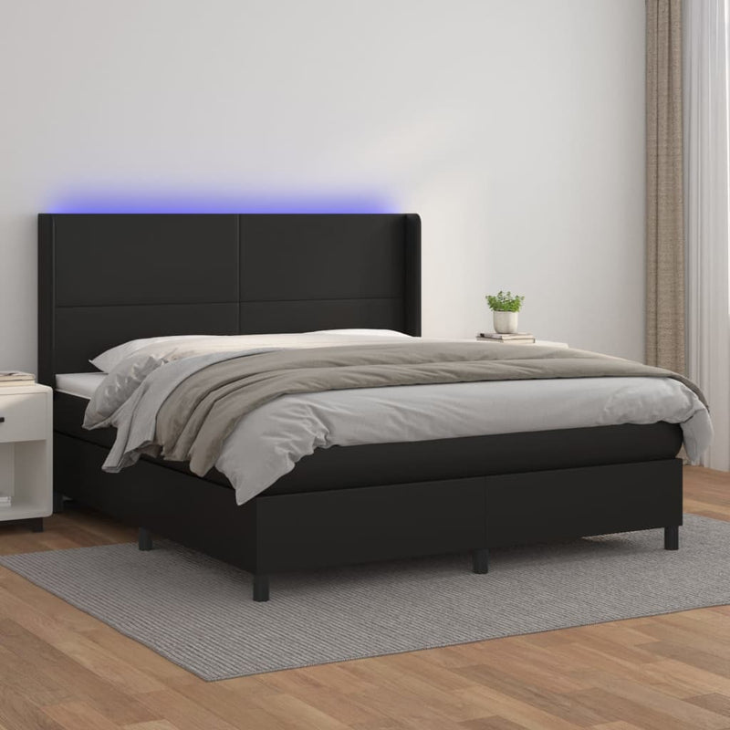 Boxspring met matras en LED kunstleer zwart 180x200 cm