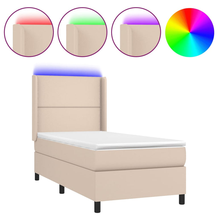 Boxspring met matras en LED kunstleer cappuccinokleur 90x190 cm