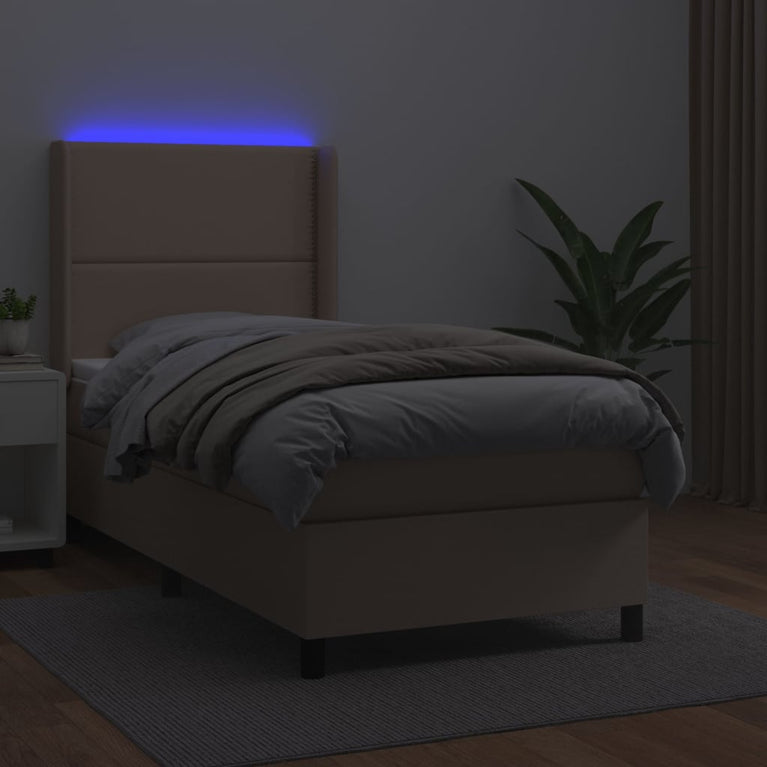 Boxspring met matras en LED kunstleer cappuccinokleur 90x190 cm