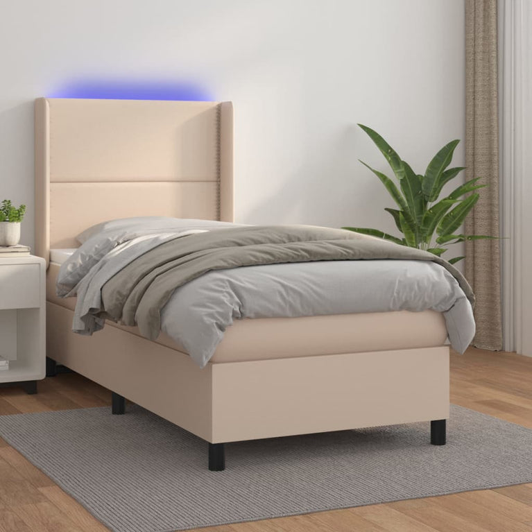 Boxspring met matras en LED kunstleer cappuccinokleur 90x190 cm