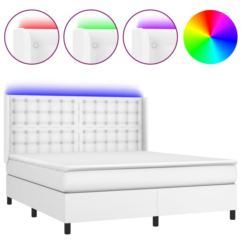 Boxspring met matras en LED kunstleer wit 180x200 cm