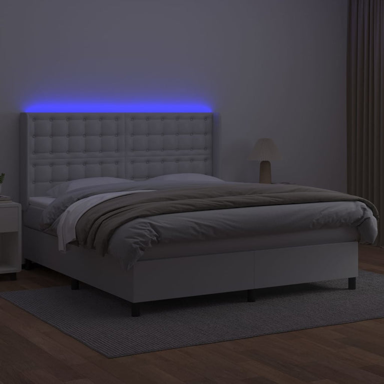 Boxspring met matras en LED kunstleer wit 180x200 cm