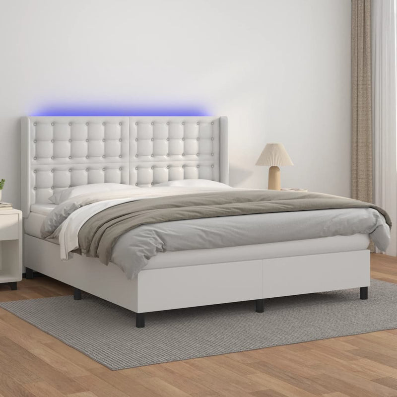 Boxspring met matras en LED kunstleer wit 180x200 cm