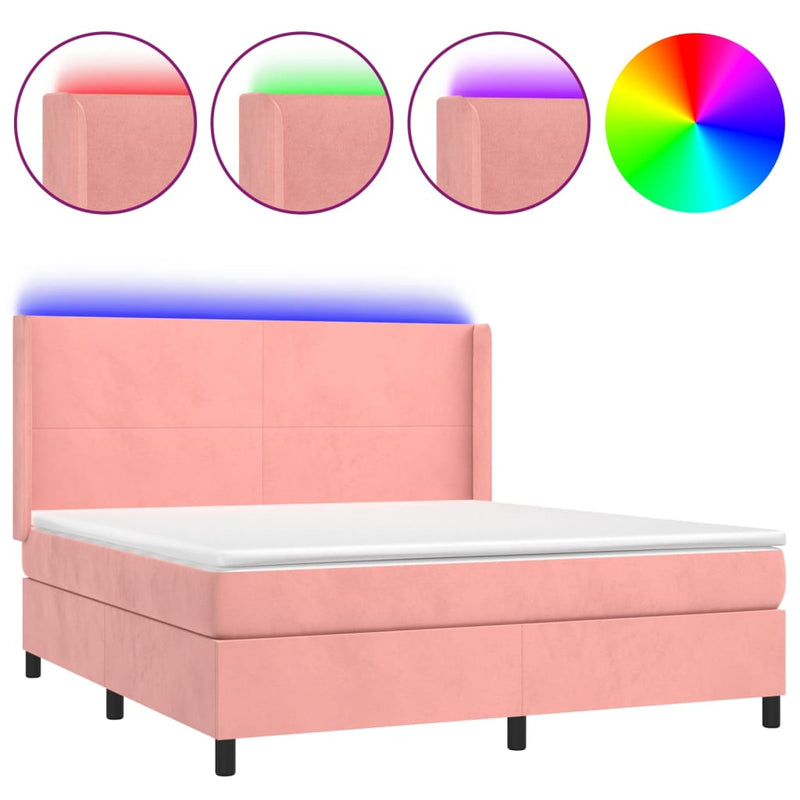 Boxspring met matras en LED fluweel roze 180x200 cm