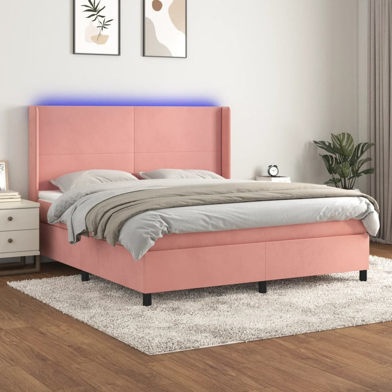 Boxspring met matras en LED fluweel roze 180x200 cm