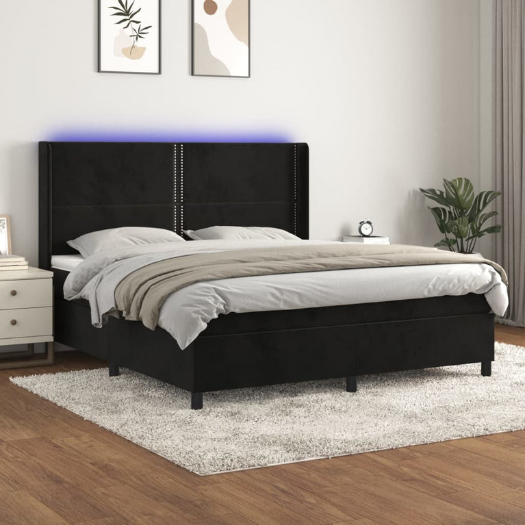 Boxspring met matras en LED fluweel zwart 180x200 cm