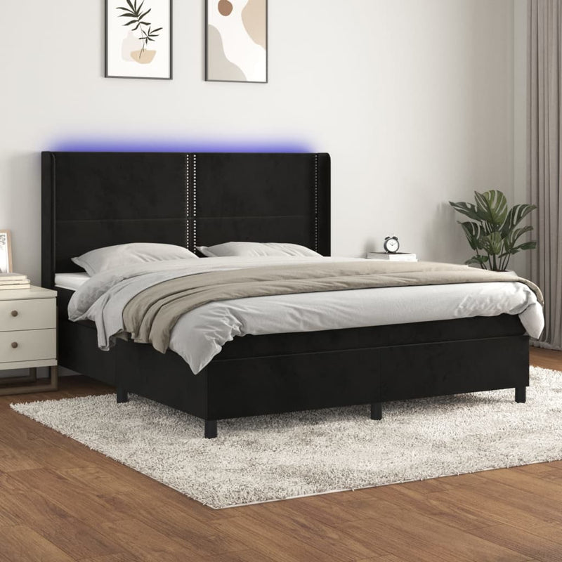 Boxspring met matras en LED fluweel zwart 180x200 cm
