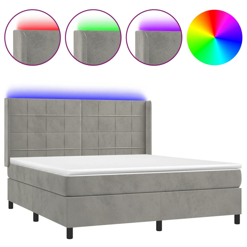 Boxspring met matras en LED fluweel lichtgrijs 180x200 cm