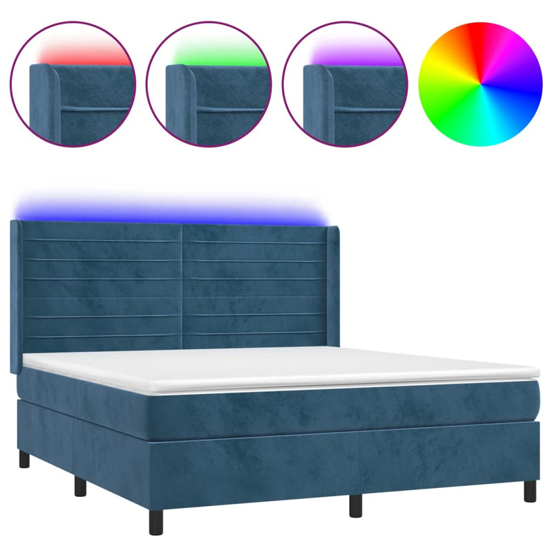 Boxspring met matras en LED fluweel donkerblauw 180x200 cm