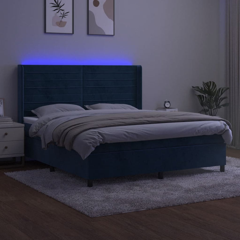 Boxspring met matras en LED fluweel donkerblauw 180x200 cm