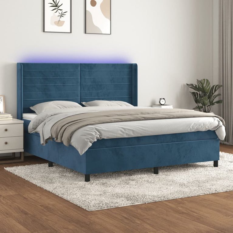 Boxspring met matras en LED fluweel donkerblauw 180x200 cm