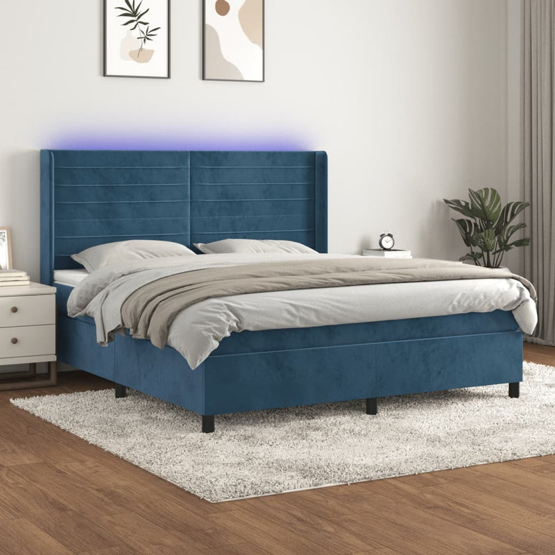 Boxspring met matras en LED fluweel donkerblauw 180x200 cm