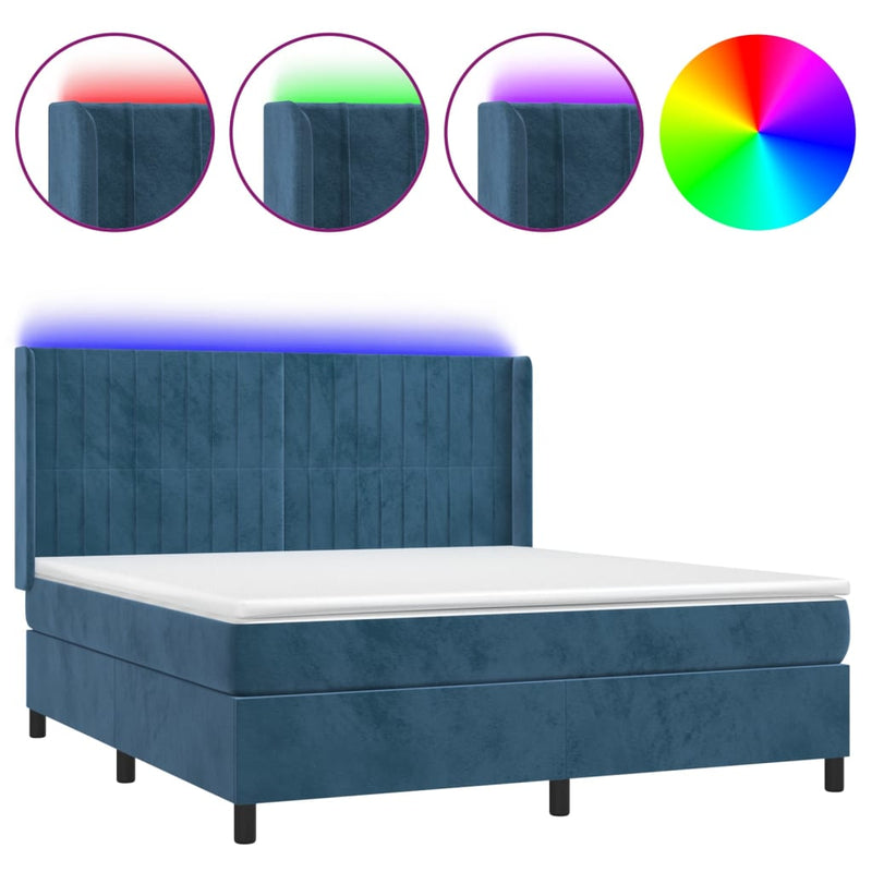 Boxspring met matras en LED fluweel donkerblauw 180x200 cm